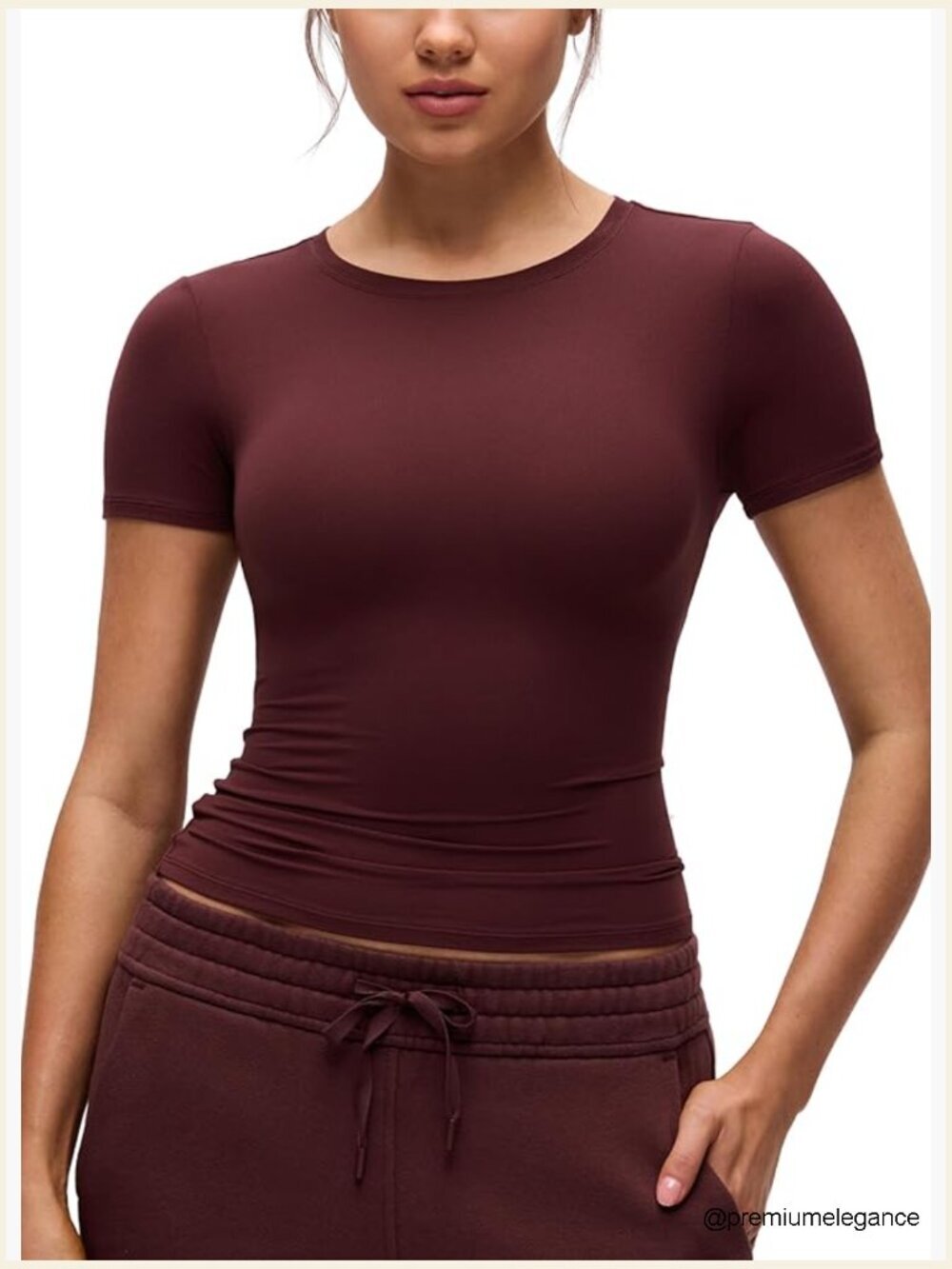 Soft High Neck Crewneck Fitted Short Sleeve T-Shirt Women's Top
